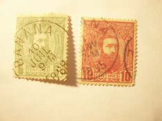 2 Timbre Congo Independent 1877 Rege Leopold II al Belgiei , val 5 si 10c stamp.