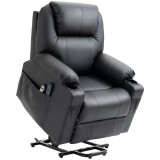 HOMCOM Scaun cu Ridicare Electrică, Masaj, Telecomandă și Buzunare Laterale pentru V&acirc;rstnici, din Piele PU, 88x92x106 cm, Negru | Aosom Romania