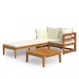 Set mobilier gradina perne alb/crem, 3 piese, lemn masiv acacia