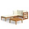 Set mobilier gradina perne alb/crem, 3 piese, lemn masiv acacia