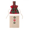 Husă Sticle de Vin, Model Crăciun, Tesătură Bej și Roșie, Carouri Verzi, 14.5x34cm, Poliester, Oem