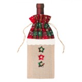 Husă Sticle de Vin, Model Crăciun, Tesătură Bej și Roșie, Carouri Verzi, 14.5x34cm, Poliester, Oem