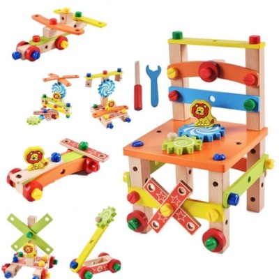 Jucarie din lemn educativa si interactiva, tip scaunel, Montessori, asociere foto