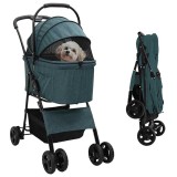 vidaXL Carucior Pisici Pliabil Ajustabil Verde 81x47x99cm - Transport Animale Companie - Carucior Caine Plimbare Parc