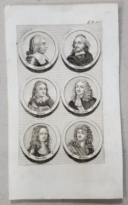 MILTON ...MOLIERE ... CORNEILLE , GRAVURA CU SASE MEDALIOANE , SEC.XVIII foto
