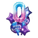 Set 6 Baloane Aniversare Happy Birthday Cifra 0, 100cm, Folie Metalizata, Multicolor