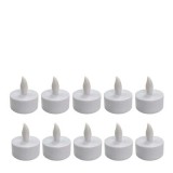 Cumpara ieftin Set 10 lumanari LED albe 4.1 x 3.9 cm, iluminare galbena cu efect de flacara, 30 baterii LR41 AG3 incluse, pentru amenajari interioare, mese si aniver