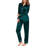 Set pijamale de damă din satin de mătase cu m&acirc;neci lungi și nasturi, lenjerie de dormit, set de relaxare din 2 piese, set Pj, XS-3XL