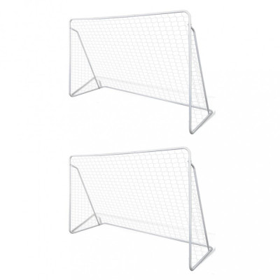 Porți de fotbal cu plasă, 2 buc, 240 x 90 x 150 cm, oțel foto