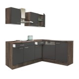 Mobilier de bucătărie de colț Yorki 220, cu corp din stejar Yorki, fațade antracit cu finisaj satinat, fără blat de lucru