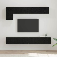 vidaXL Set comodă TV Pe perete 5 pcs Stejar Negru