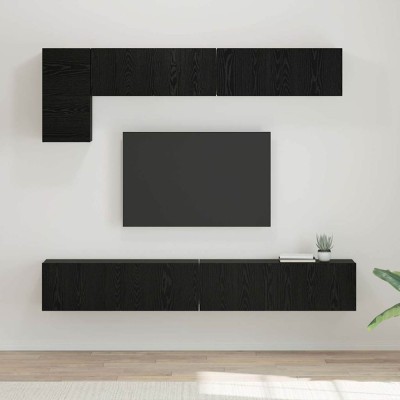 Set comodă TV Pe perete 5 pcs Stejar Negru foto