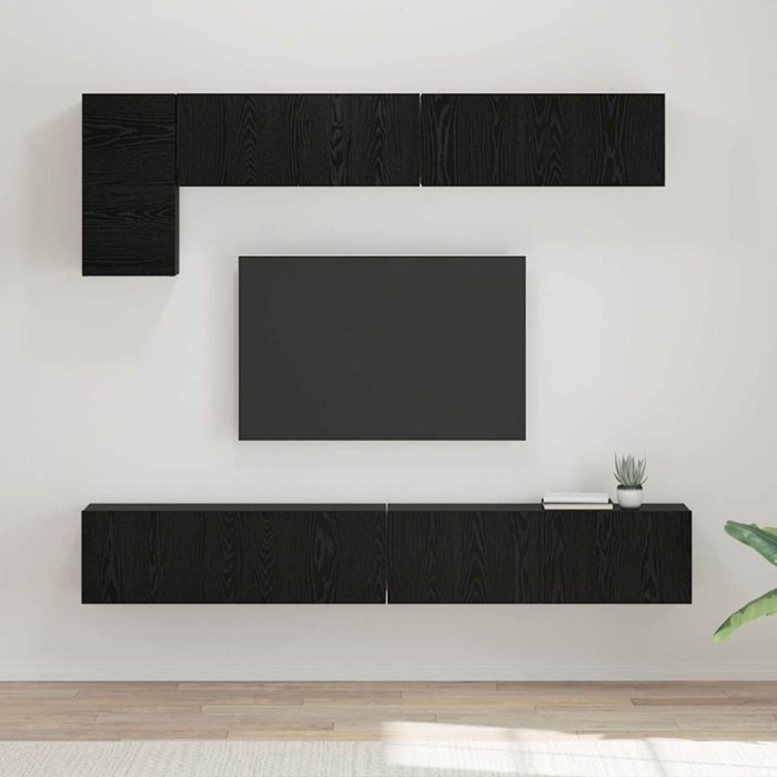 Set comodă TV Pe perete 5 pcs Stejar Negru