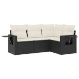 Set mobilier de gradina cu perne, 4 piese, negru, poliratan