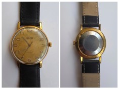 Ceas barbati vintage de colectie, mecanic, placat cu aur ZARJA / ZARIA, Penza - Rusia / URSS / USSR, 17 rubine, anii '60, functional