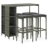 VidaXL Set mobilier bar de grădină cu perne, 5 piese, gri, poliratan