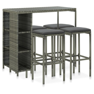 Gossi set mobilier bar de gradina cu perne, 5 piese, gri, poliratan foto