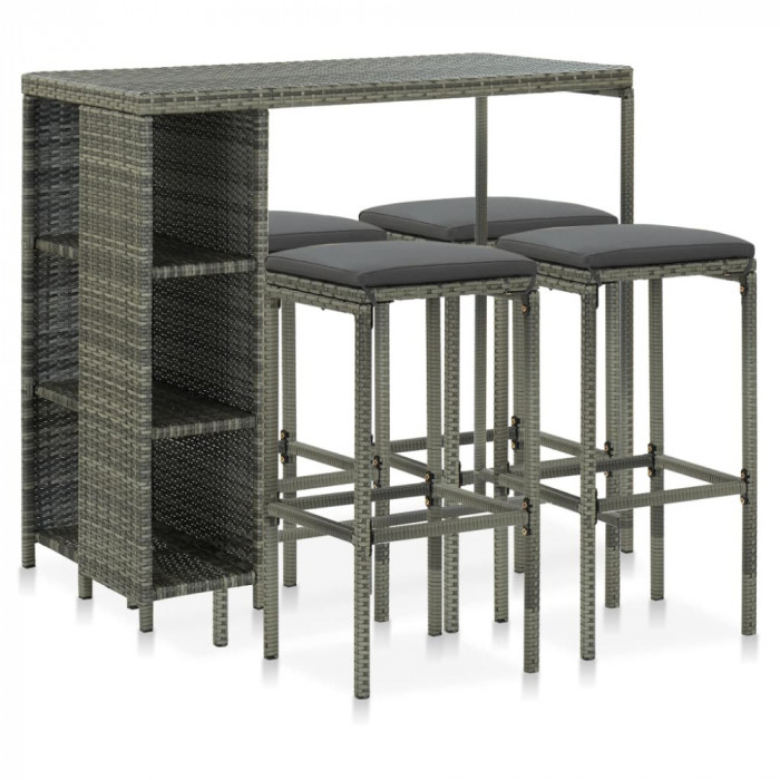 Gossi set mobilier bar de gradina cu perne, 5 piese, gri, poliratan