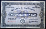 68. GERMANIA STADT BARMEN 20 MILIARDE MARCI ZWANZIG MILLIARDEN MARK 15.10.1923 SR. 427