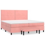 Cumpara ieftin Pat box spring cu saltea, roz, 200x200 cm, catifea