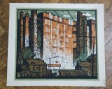 Litografie Color Gheorghe Ivancenco - Șantierul Grivița Roșie, 34x48 cm, Artă Rom&acirc;nească, Gravură Ivancenco