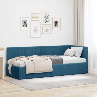 vidaXL Cadru de pat colțar cu headboard albastru 80 x 200 cm Catifea foto