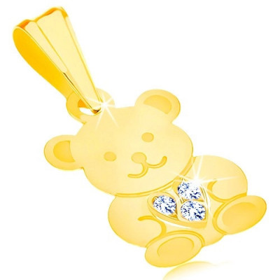 Pandantiv din aur galben de 9K - ursuleț drăguț lucios, inimă strălucitoare foto