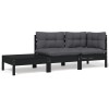 Gossi set mobilier gradina cu perne, 3 piese, negru, lemn masiv pin