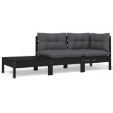 Gossi set mobilier gradina cu perne, 3 piese, negru, lemn masiv pin