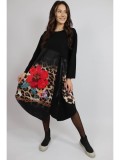 Cumpara ieftin ROCHIE MIDI ASIMETRICA CU BUZUNARE SI MANACA LUNGA FLOWERS DOMIDEEA TALIE UNICA Multicolora