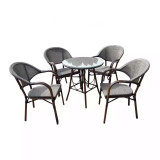 Set masa rotunda, cu 4 scaune, pentru gradina Bistro HHTX0317, din metal cu material textil
