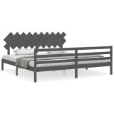 Cumpara ieftin Cadru pat cu tablie 200x200 cm, gri, lemn masiv