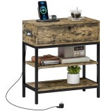 HOMCOM Măsuță de Cafea cu 2 Prize și 2 Porturi USB, Sertar și 2 Rafturi Deschise, 60x30x66,5 cm, Maro | Aosom Romania