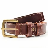 Cumpara ieftin Curea piele naturala 40 mm, Styx, maro inchis, cusatura crem, catarama solida