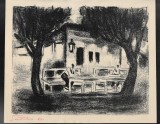 Francisc Sirato - Cafenea la Balcic, litografie, semnat olograf, 1944