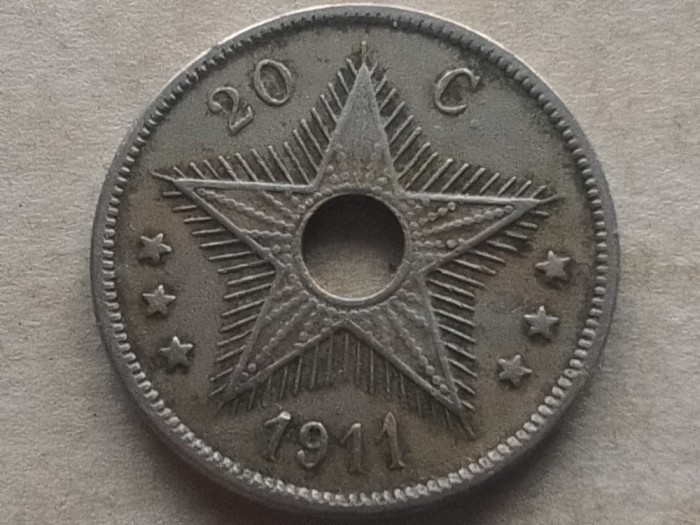 CONGO BELGIAN-20 CENTIMES 1911