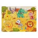 Puzzle Educativ cu Animale- 7 Piese lemn cu maner, Dimensiune 30x22cm