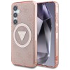 Husa pentru Samsung Galaxy S25 - Guess IML Metal Glitter 4G Circle Triangle MagSafe (GUHMS25SHG4PRTGP) - Pink