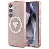 Husa pentru Samsung Galaxy S25 - Guess IML Metal Glitter 4G Circle Triangle MagSafe (GUHMS25SHG4PRTGP) - Pink
