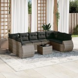 Cumpara ieftin Set mobilier de grădină cu perne, 10 piese, gri, poliratan