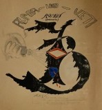 Lucrare originală, tehnică mixtă, probabil ilustratie de carte, 28 x 20 cm, artist roman, semnatura indescifrabila