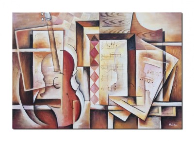 Tablou cubist pictat manual, Creatie muzicala, 100x70cm ulei pe panza, Vlad Soltan foto