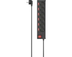 Prelungitor Electric Hama 6 Prize Intrerupator Individual 1, 4m 3680w Negru, Cu Protectie La Supratensiune foto