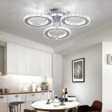 Lustra LED cu telecomanda si cristal ALANUBIS, 37W, 3 Cercuri, lumina Rece/Calda/Neutra, Dimabila, Crom Lucios