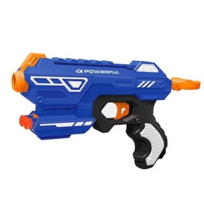 Pistol cu gloante din burete, confectionat din materiale durabile si sigure, actionare mecanica, fara baterii, albastru foto