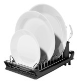 Suport de Vase Extensibil Pufo Simple- Organizator Modern pentru Farfurii, Tacamuri si Pahare in Bucatarie, Negru