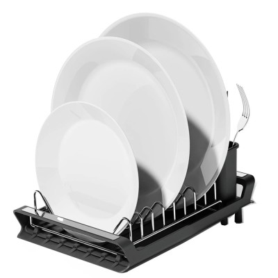 Suport de Vase Extensibil Pufo Simple- Organizator Modern pentru Farfurii, Tacamuri si Pahare in Bucatarie, Negru foto