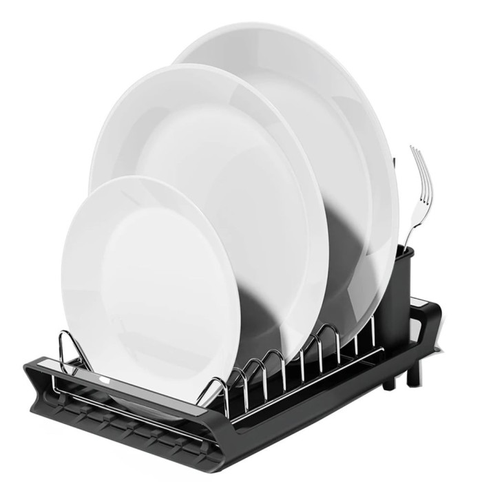 Suport de Vase Extensibil Pufo Simple- Organizator Modern pentru Farfurii, Tacamuri si Pahare in Bucatarie, Negru