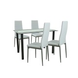 Set Masa 4 in 1 Leziter Mezza Alb-Gri, Blat Sticla Securizata, Scaune Moderne