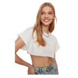 Tricou cu maneca scurta Trendyol Super Crop Knit, alb, XS - OUTLET
